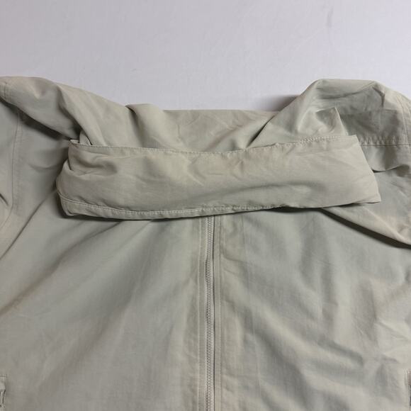 Men's Lands End Hooded Cream Colored Full Zip Windbreaker Size Large Zip Pockets - Picture 5 of 15